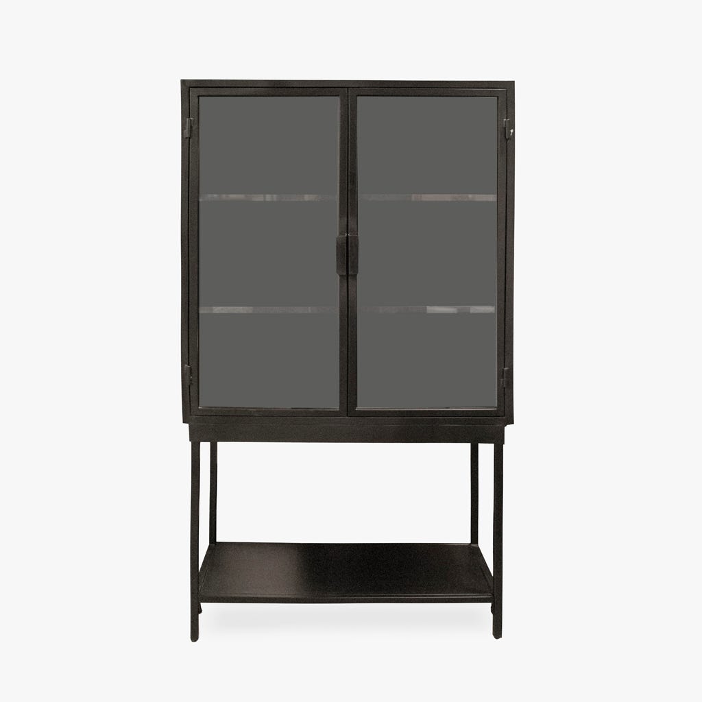 Armário de Metal Preto com Duas Portas de Vidro FUKUI - Gato Preto