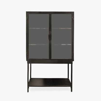 Armário de Metal Preto com Duas Portas de Vidro FUKUI - Gato Preto