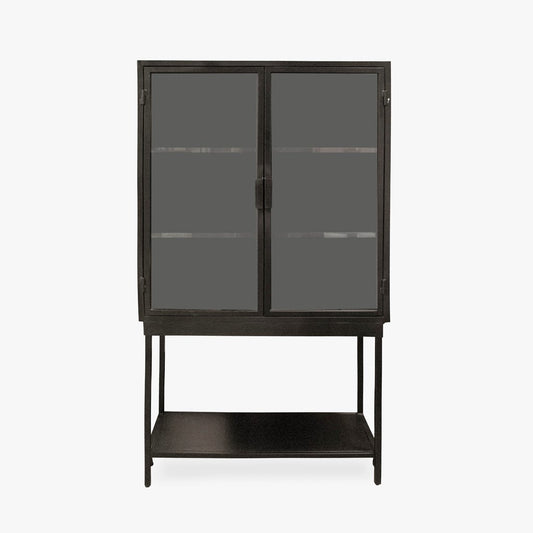 Armário de Metal Preto com Duas Portas de Vidro FUKUI - Gato Preto