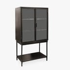 Armário de Metal Preto com Duas Portas de Vidro FUKUI - Gato Preto