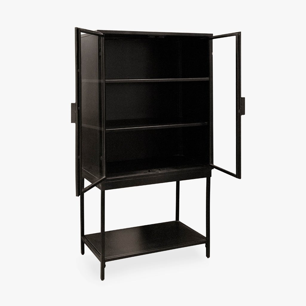 Armário de Metal Preto com Duas Portas de Vidro FUKUI - Gato Preto