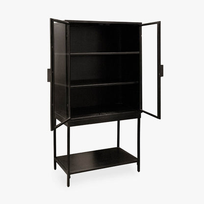 Armário de Metal Preto com Duas Portas de Vidro FUKUI - Gato Preto