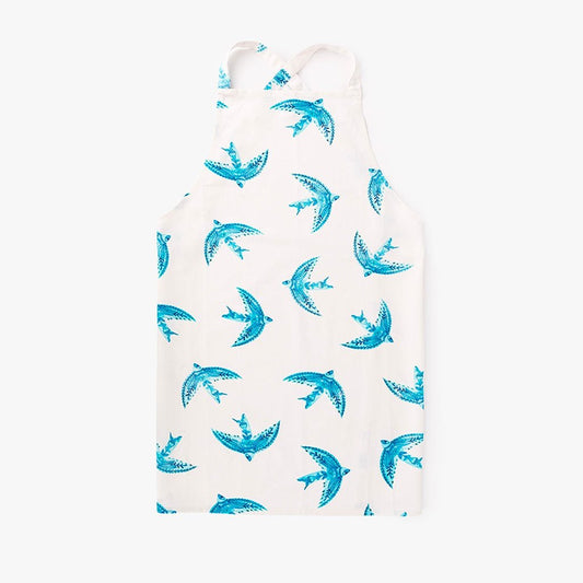 Avental Algodão Branco com Pássaros Azuis BLUE BIRD - Gato Preto