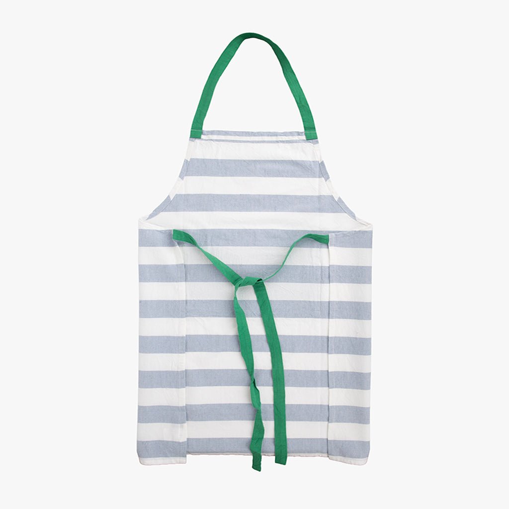 Avental de Algodão Riscas Azul com bolso Verde TÂNGER - Gato Preto