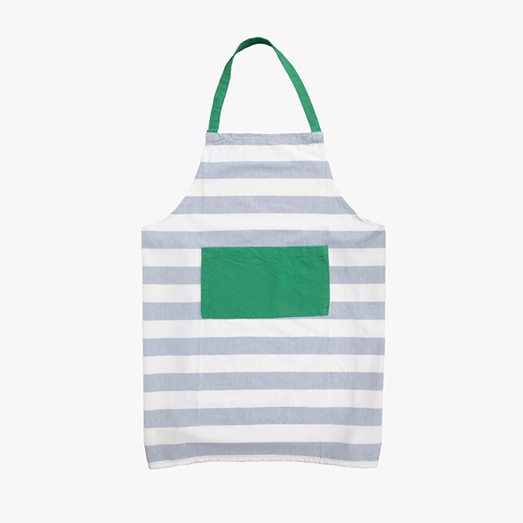 Avental de Algodão Riscas Azul com bolso Verde TÂNGER - Gato Preto