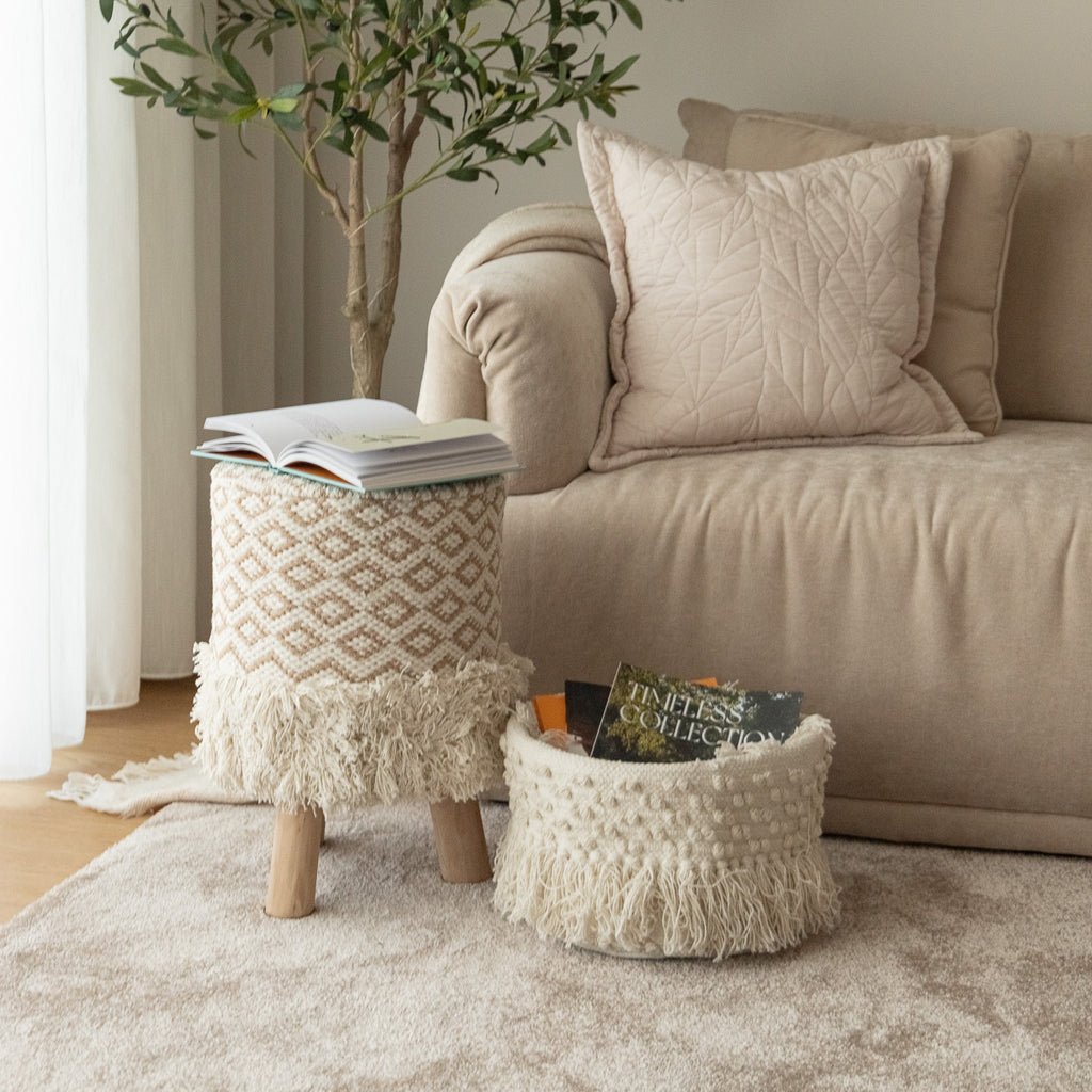 Banco Algodão Padrão Bege e Branco LIZA - Gato Preto