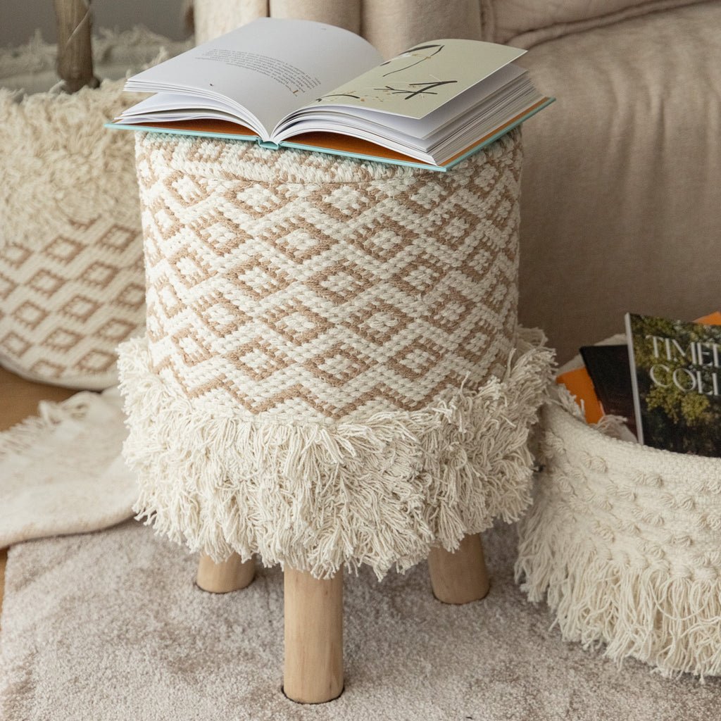 Banco Algodão Padrão Bege e Branco LIZA - Gato Preto