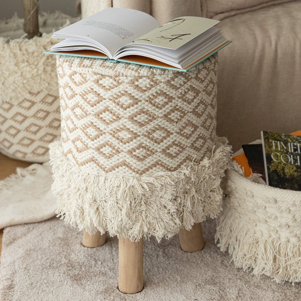 Banco Algodão Padrão Bege e Branco LIZA - Gato Preto