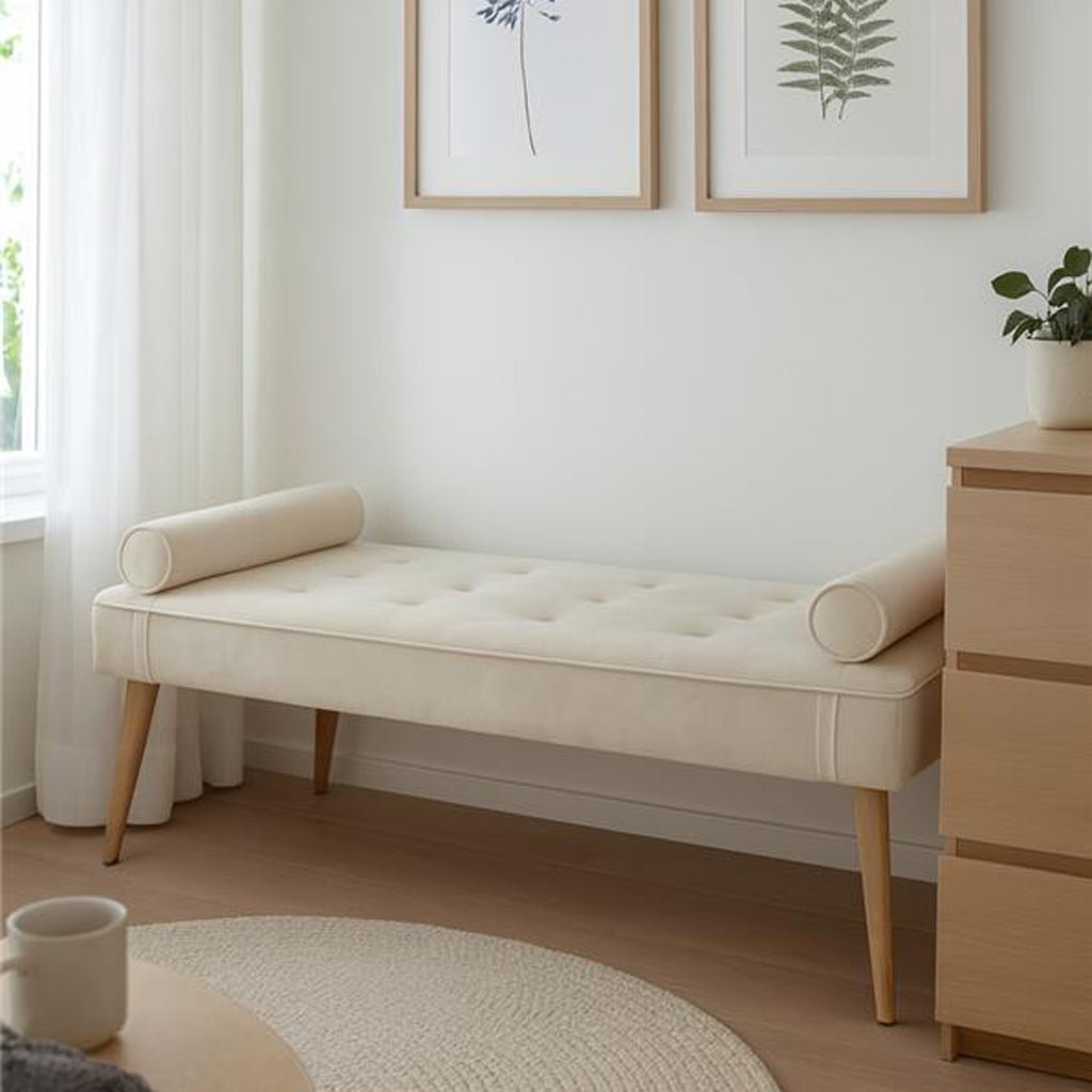 Banqueta Bege com Almofadas Cilíndricas SERENA - Gato Preto