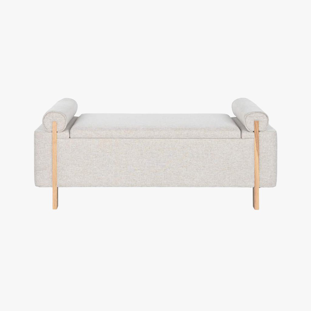 Banqueta Cinza de Tecido e Madeira com Arrumação 120x45x50 SERENA - Gato Preto