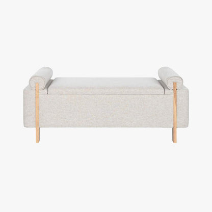 Banqueta Cinza de Tecido e Madeira com Arrumação 120x45x50 SERENA - Gato Preto