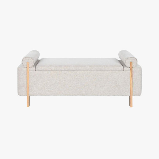 Banqueta Cinza de Tecido e Madeira com Arrumação 120x45x50 SERENA - Gato Preto