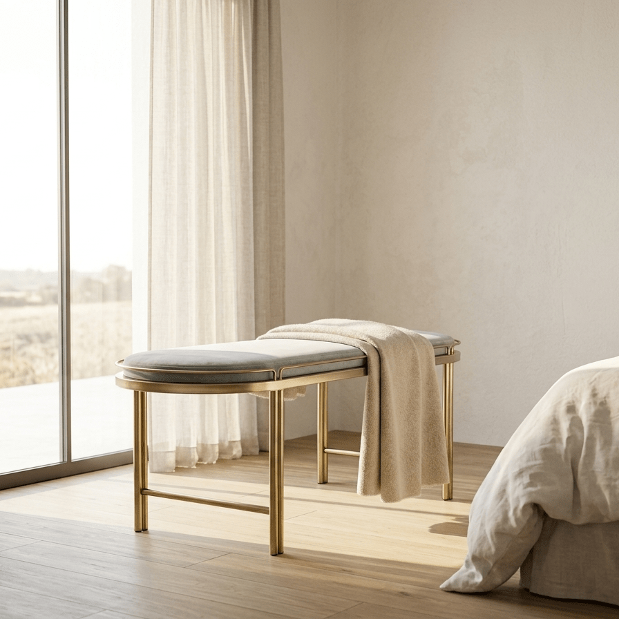 Banqueta Cinza de Veludo e Metal FRIBURGO - Gato Preto