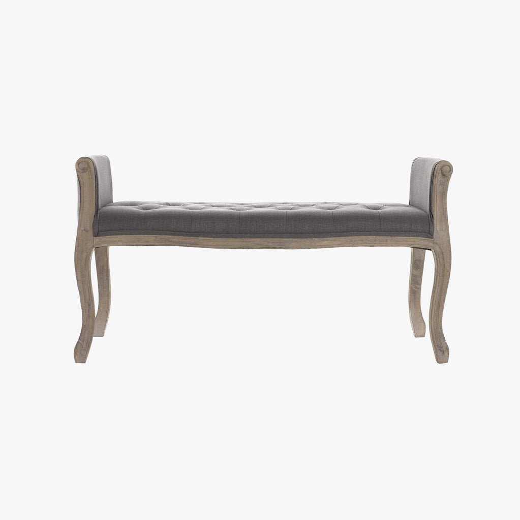 Banqueta Clássica Capitoné Cinza com Madeira e Tecido VERSAILLES - Gato Preto