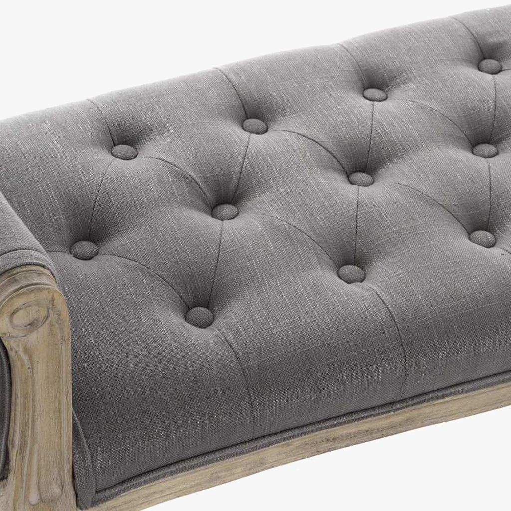 Banqueta Clássica Capitoné Cinza com Madeira e Tecido VERSAILLES - Gato Preto