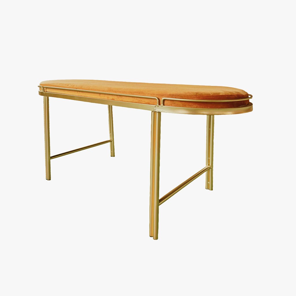 Banqueta Mostarda de Veludo e Metal FRIBURGO - Gato Preto