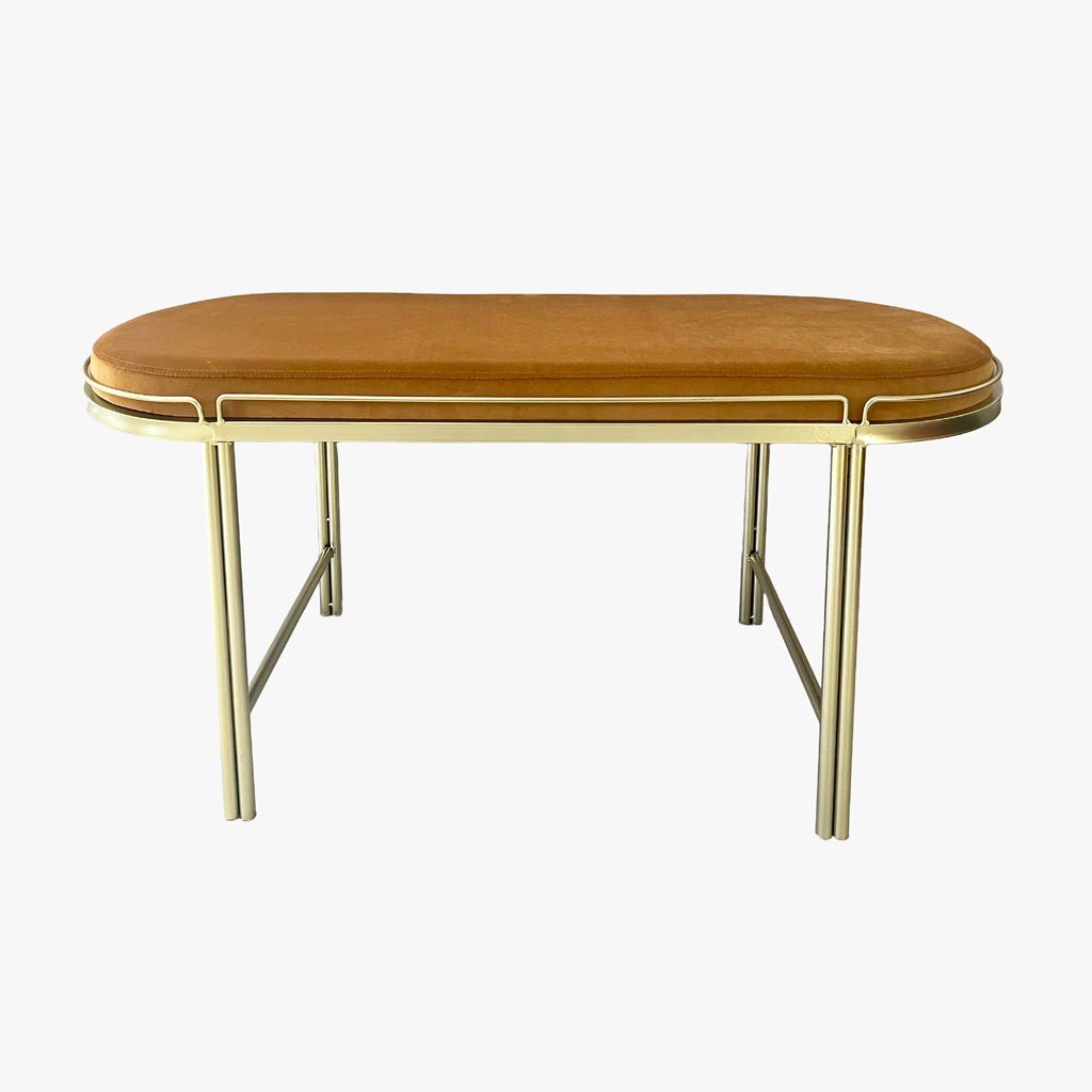 Banqueta Mostarda de Veludo e Metal FRIBURGO - Gato Preto