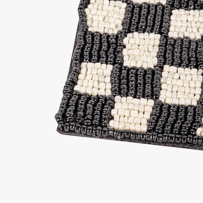 Base de Copos Missangas Preto e Branco CHECKS - Gato Preto