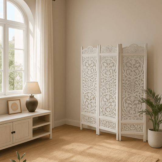 Biombo Branco Madeira Cravada JASMIN - Gato Preto