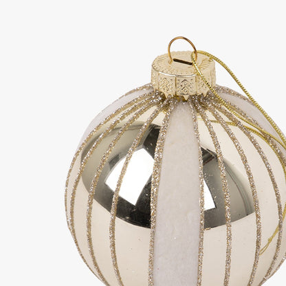 Bola de Vidro de Riscas Dourada e Branca NEW BRIGHT - Gato Preto