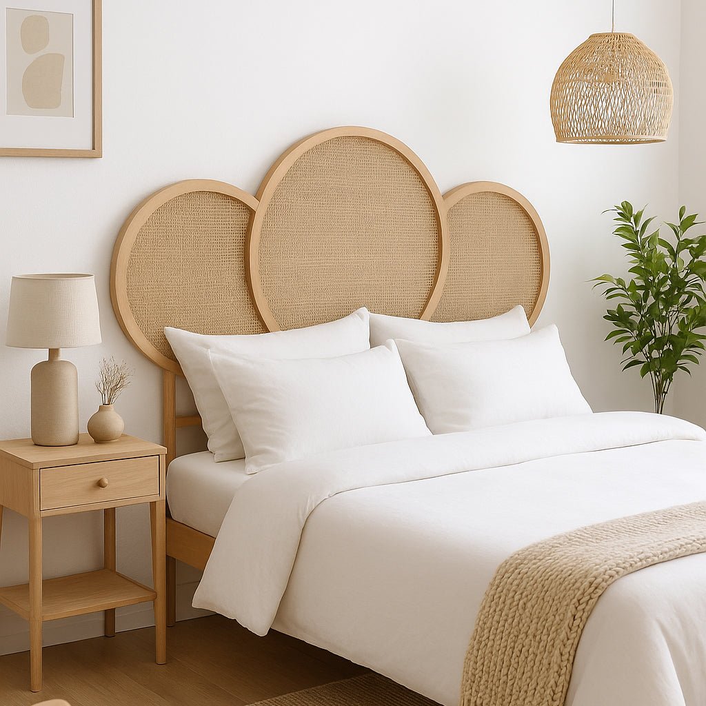 Cabeceira Cama Madeira e Rattan 160x3x130 SERENA - Gato Preto