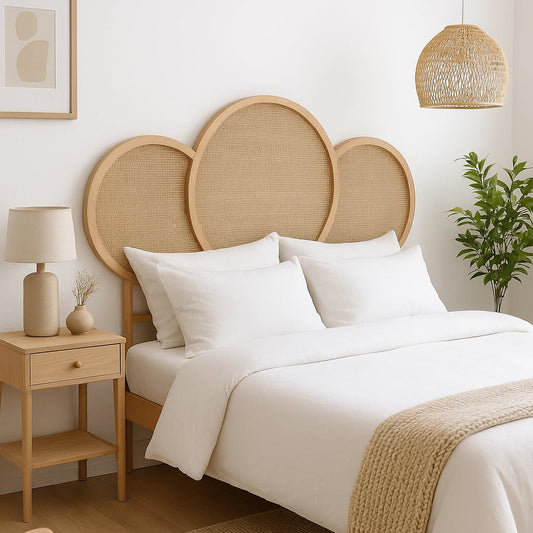 Cabeceira Cama Madeira e Rattan 160x3x130 SERENA - Gato Preto