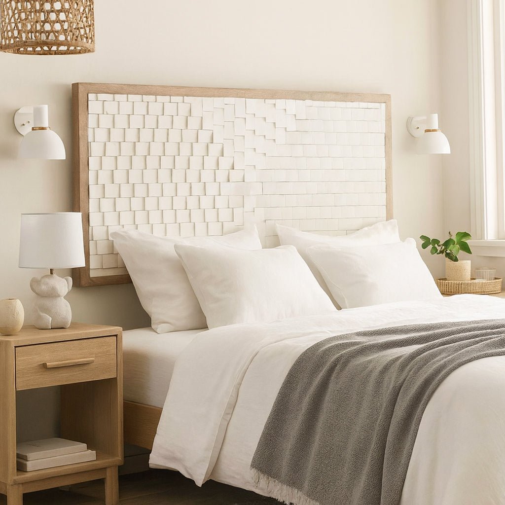 Cabeceira Cama Retangular Madeira Detalhe em Branco 180x5x90 SERENA - Gato Preto