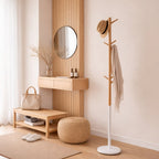 Cabide Pé Branco com Madeira Natural 28x174 OLIMPO - Gato Preto