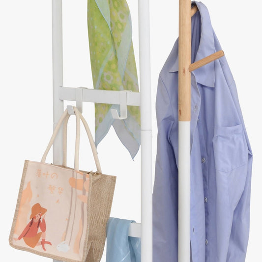 Cabide Pé Branco com Madeira Natural 45x162 OLIMPO - Gato Preto