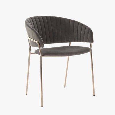 Cadeira Costas Riscas Cinza | Veludo & Pés Dourados | Velisse - Gato Preto