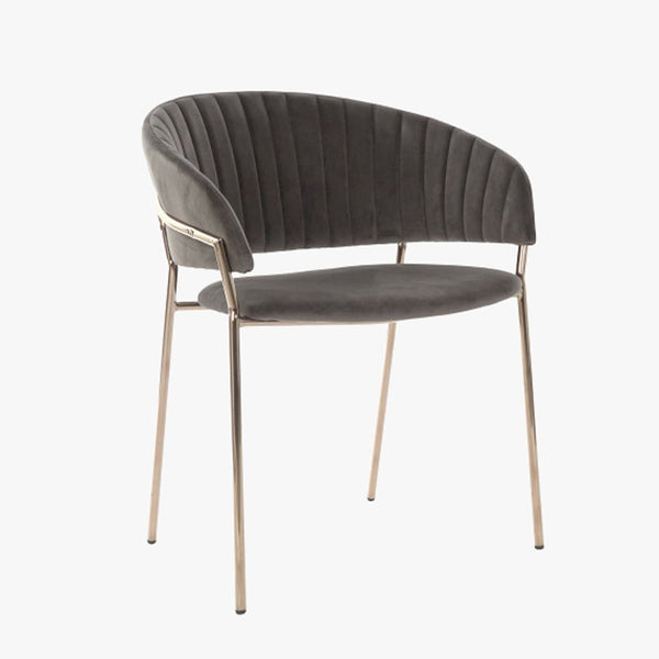 Cadeira Costas Riscas Cinza | Veludo & Pés Dourados | Velisse - Gato Preto