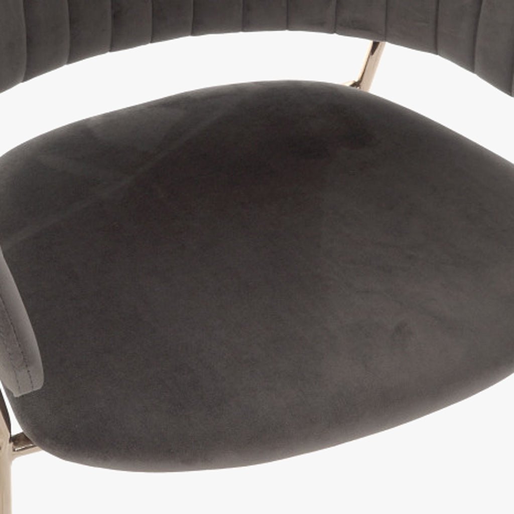 Cadeira Costas Riscas Cinza | Veludo & Pés Dourados | Velisse - Gato Preto