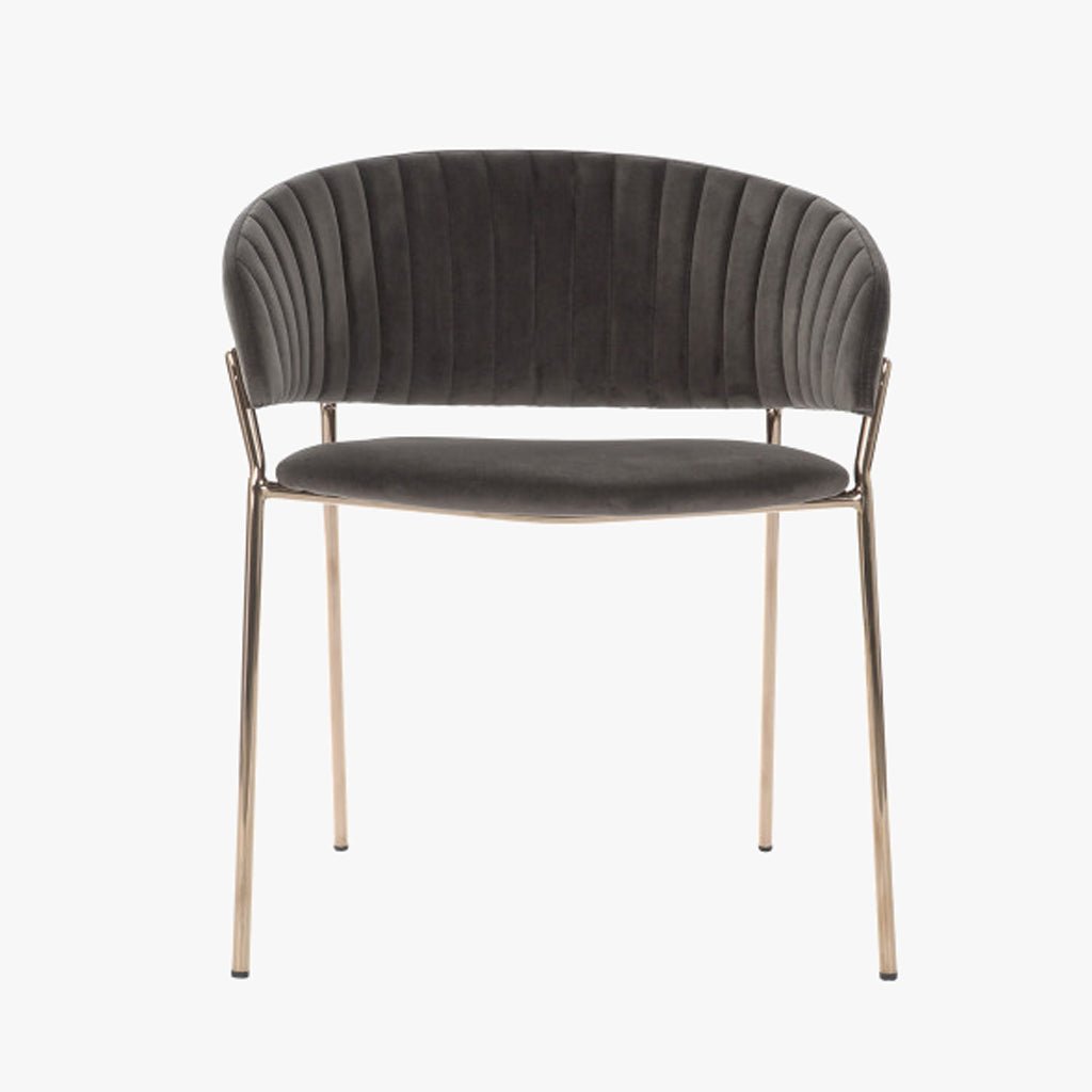 Cadeira Costas Riscas Cinza | Veludo & Pés Dourados | Velisse - Gato Preto