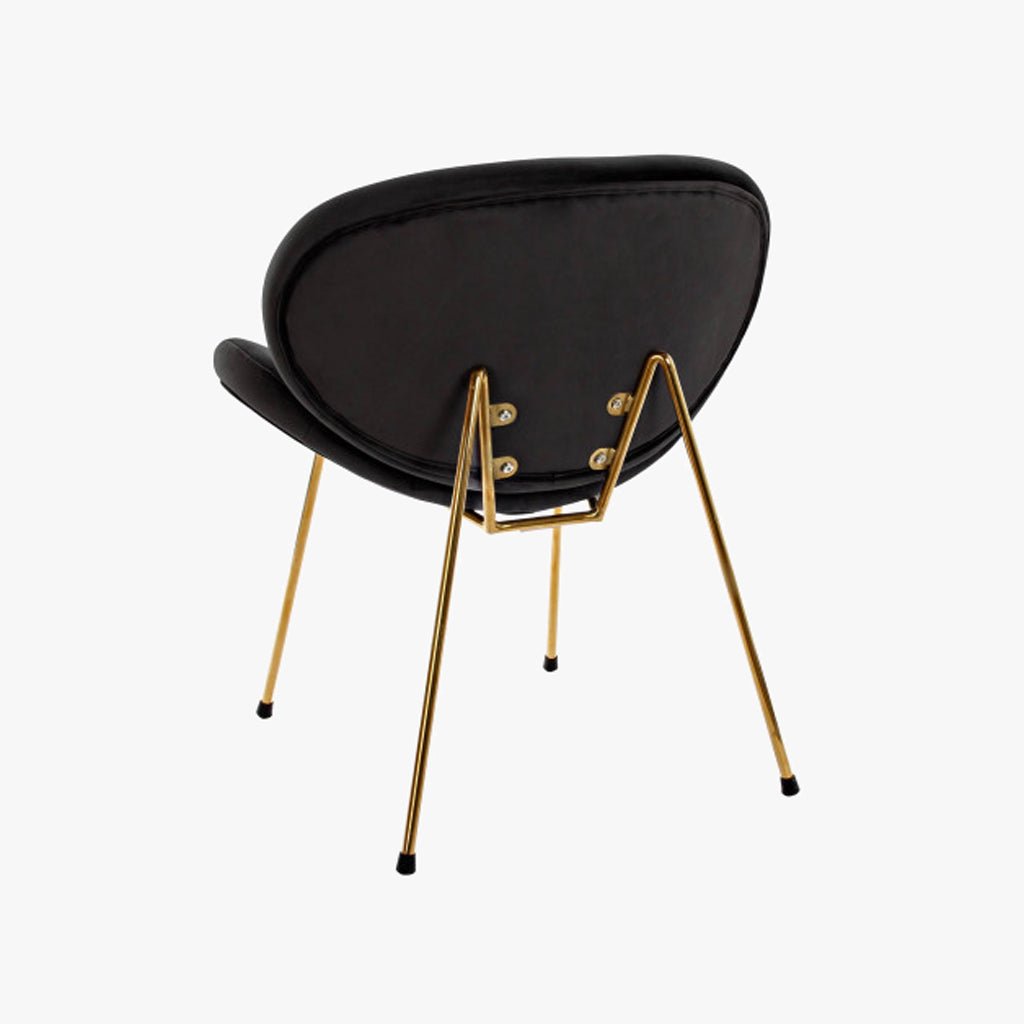 Cadeira Curva Preta | Veludo & Pés Dourados | Velisse - Gato Preto