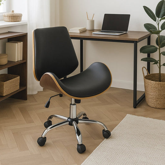 Cadeira de Escritório Preta com Madeira 52x58,5x98 NÓRDIS - Gato Preto