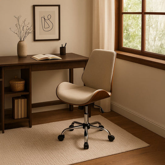 Cadeira de Escritório Tecido Bege com Madeira 52x58,5x98 NÓRDIS - Gato Preto