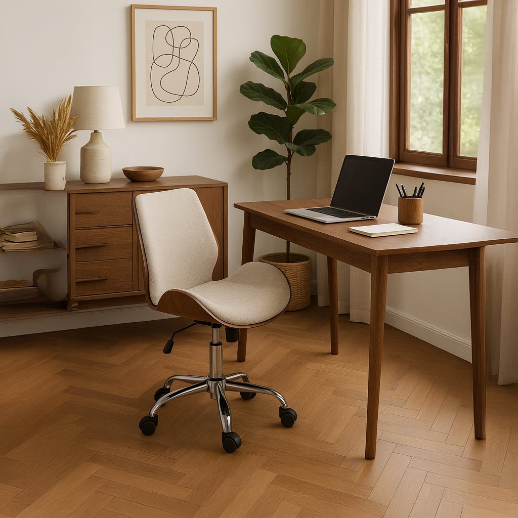 Cadeira de Escritório Tecido Bege com Madeira 52x58,5x98 NÓRDIS - Gato Preto