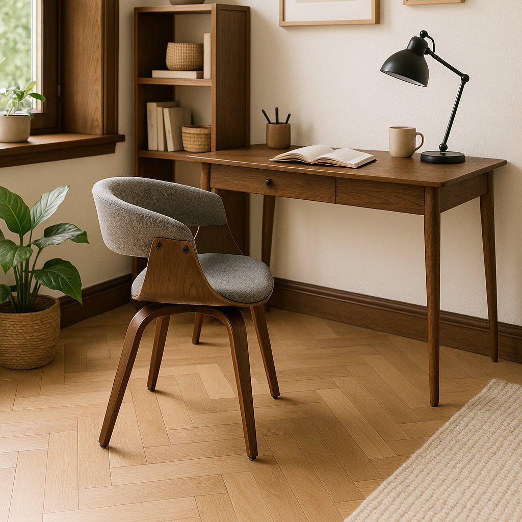 Cadeira de Escritório Tecido Cinza e Estrutura em Madeira 61x46x78 NÓRDIS - Gato Preto