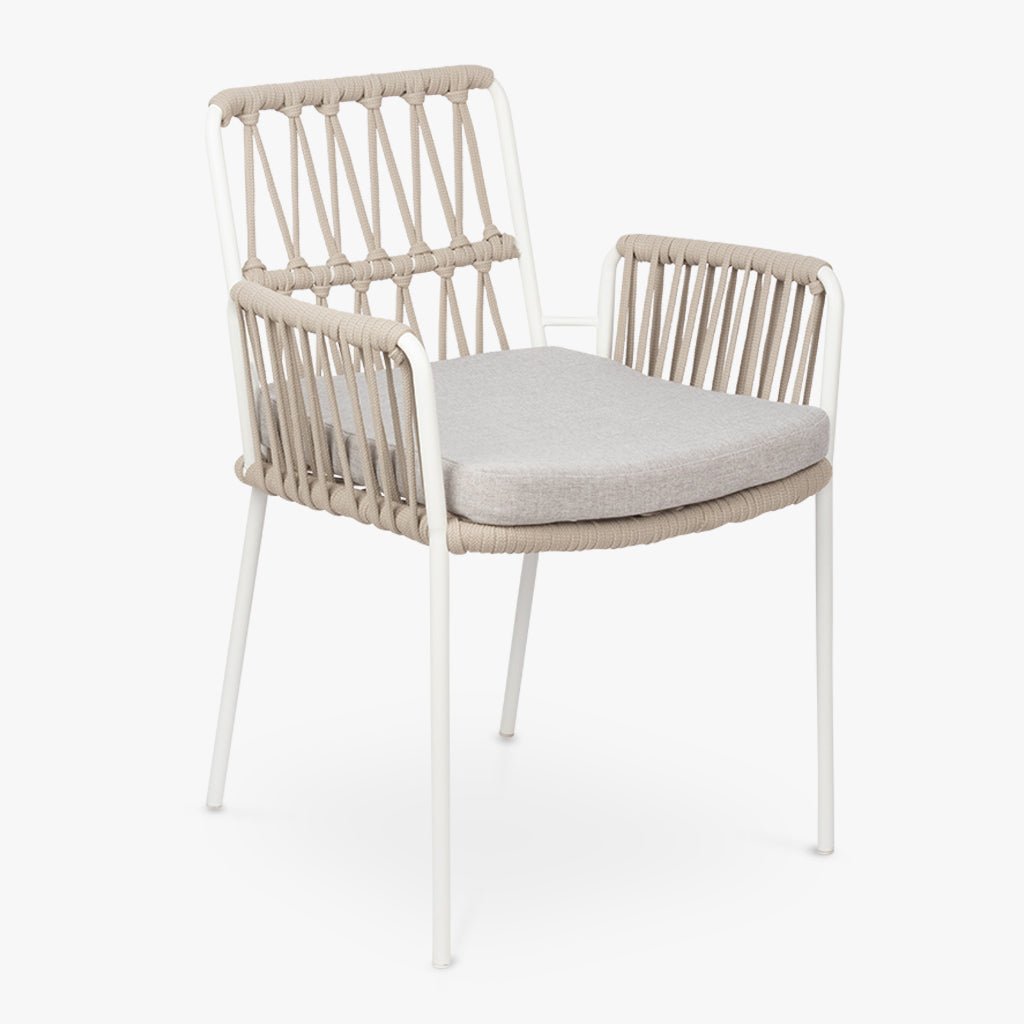 Cadeira de Metal Branco com Corda Bege FORMENTERA - Gato Preto