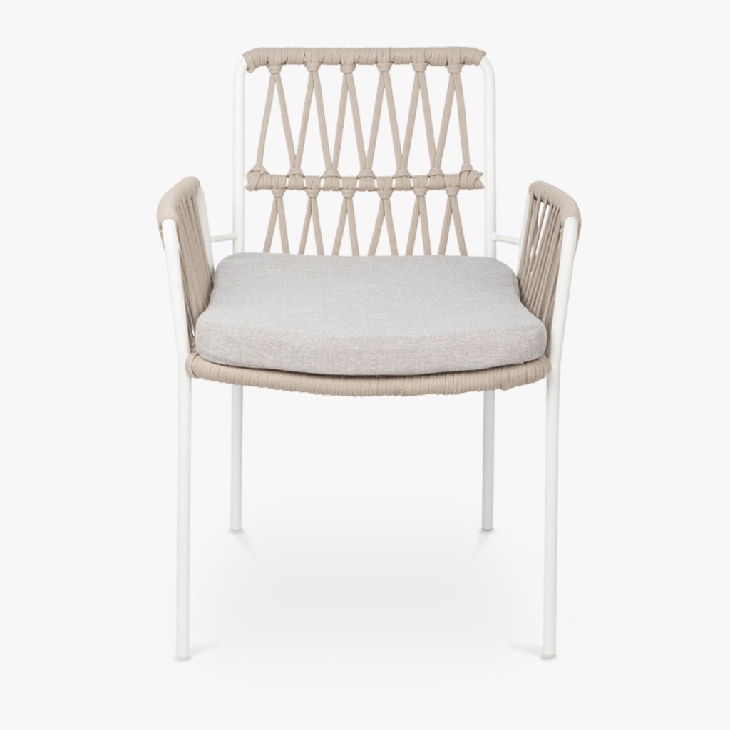 Cadeira de Metal Branco com Corda Bege FORMENTERA - Gato Preto