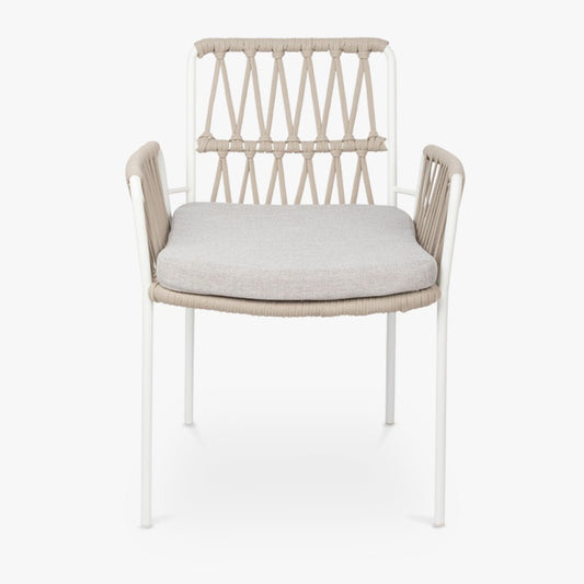 Cadeira de Metal Branco com Corda Bege FORMENTERA - Gato Preto