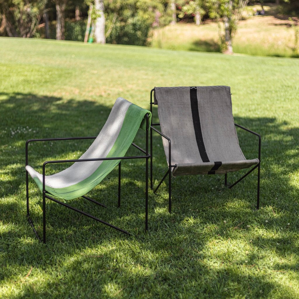 Cadeira em Metal e Tecido Branco e Verde MIRISSA - Gato Preto