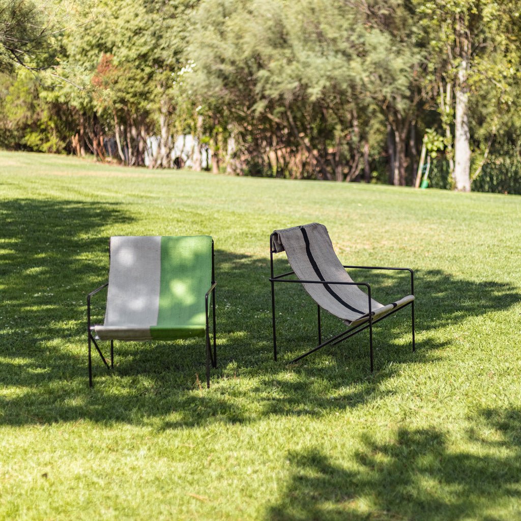 Cadeira em Metal e Tecido Branco e Verde MIRISSA - Gato Preto