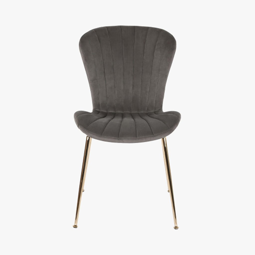 Cadeira Sem Braços Cinza | Veludo & Pés Dourados | Velisse - Gato Preto