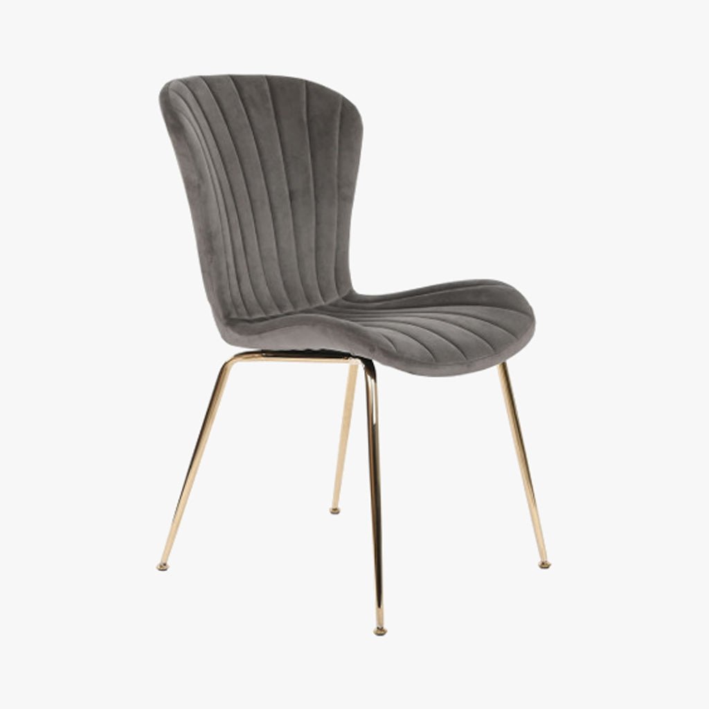 Cadeira Sem Braços Cinza | Veludo & Pés Dourados | Velisse - Gato Preto