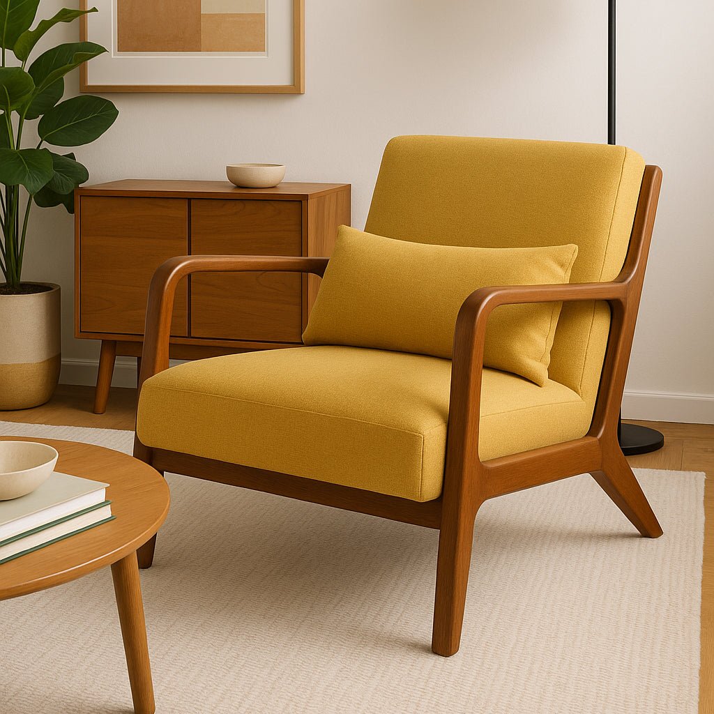 Cadeirão Amarelo com Almofada Amarela e Com Braços BARBER - Gato Preto