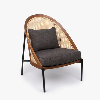 Cadeirão com Almofada Cinza com Costas em Rattan OZAWA - Gato Preto