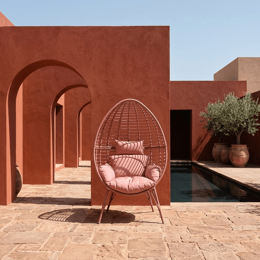 Cadeirão de Exterior em Rattan Rosa | Coleção BLUSH - Gato Preto