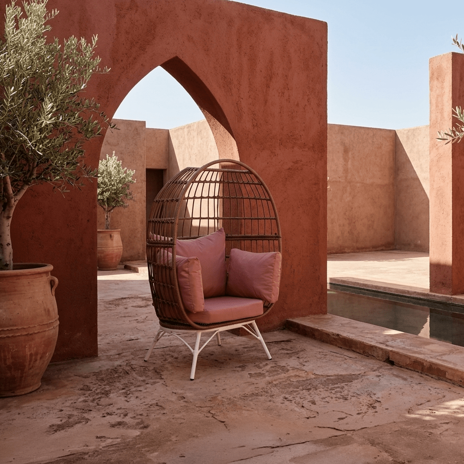 Cadeirão de Exterior em Rattan Rosa | Coleção BLUSH - Gato Preto