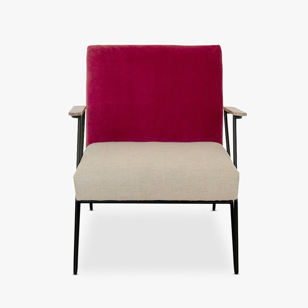 Cadeirão de Linho e Algodão com Costas em Vermelho ELGAR - Gato Preto